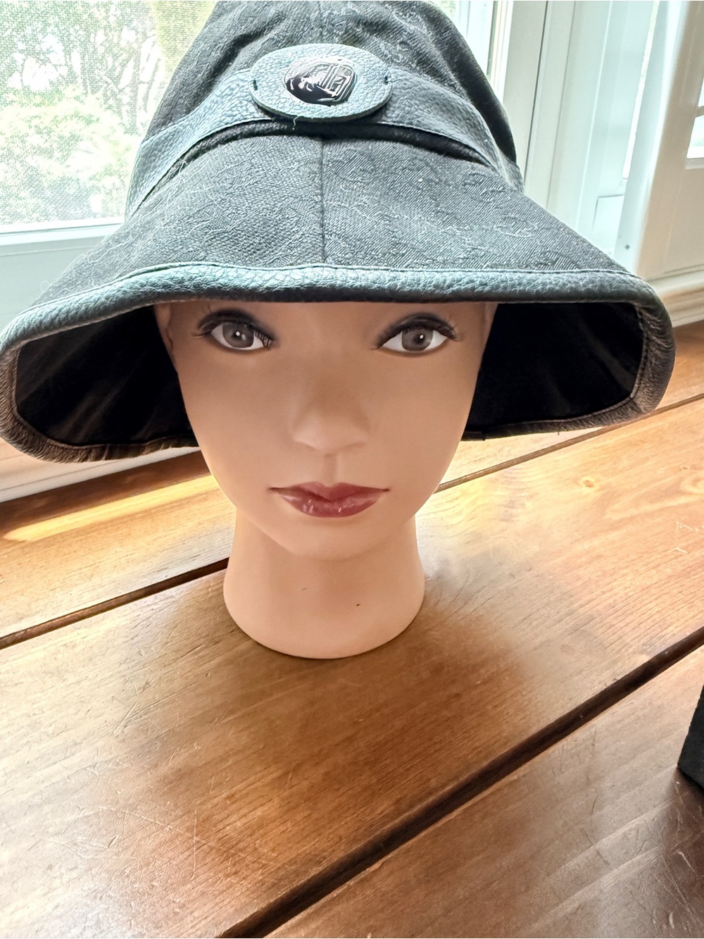 Black Wide-Brim Bucket Hat with Signature Button